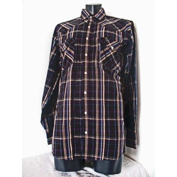 Canyon Guide  Men Western Shirt Athletic Fit L/S  Sz LT Black/Tan/Blue plaid. - Picture 4 of 6